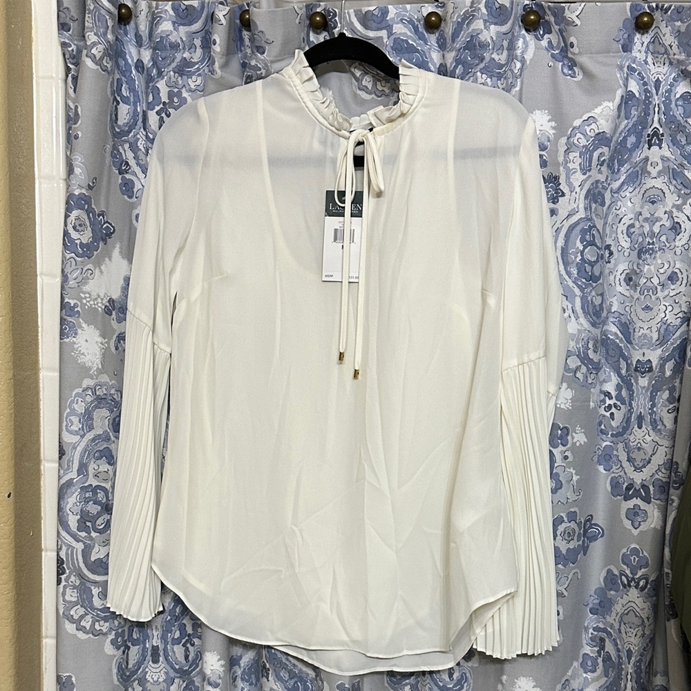 Ralph Lauren Cream Blouse with Tie-Neck